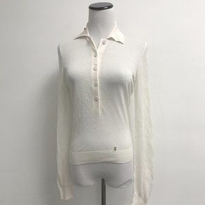 Roberta Di Camerino cream white fine silk cotton sheer polo sweater top i40 NWT